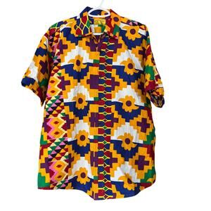 Loud Colorful Geometric Button Down Shirt XXL Marchals Designs Rainbow Statement